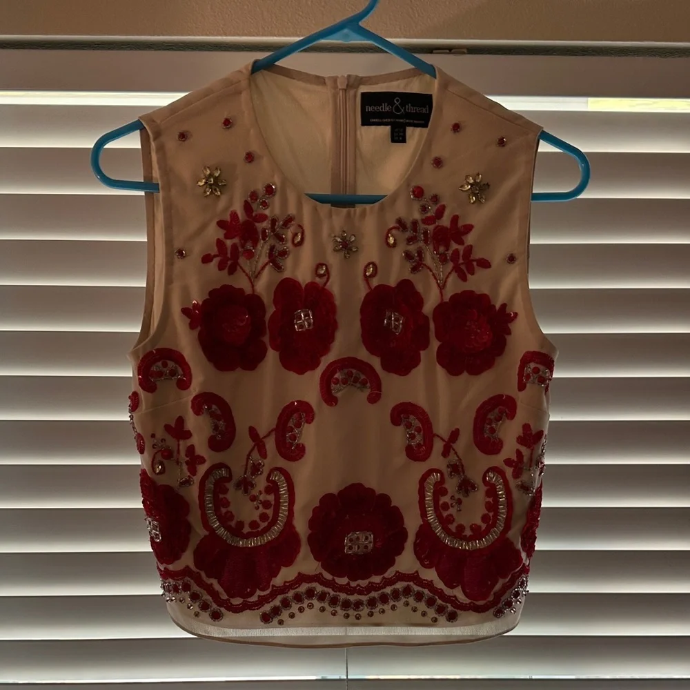 Needle & Thread Red Floral Embroidered Cream Blouse - Picture 4 of 4